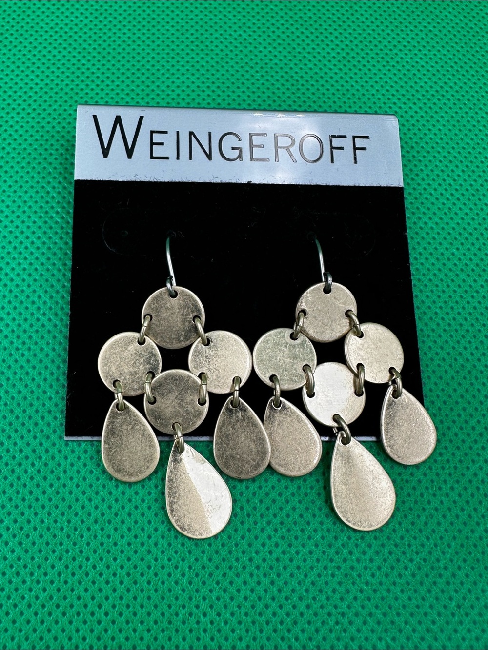 Weingeroff Gold Tone Metal Cascading Circle & Teardrop Chandelier Dangle Earring